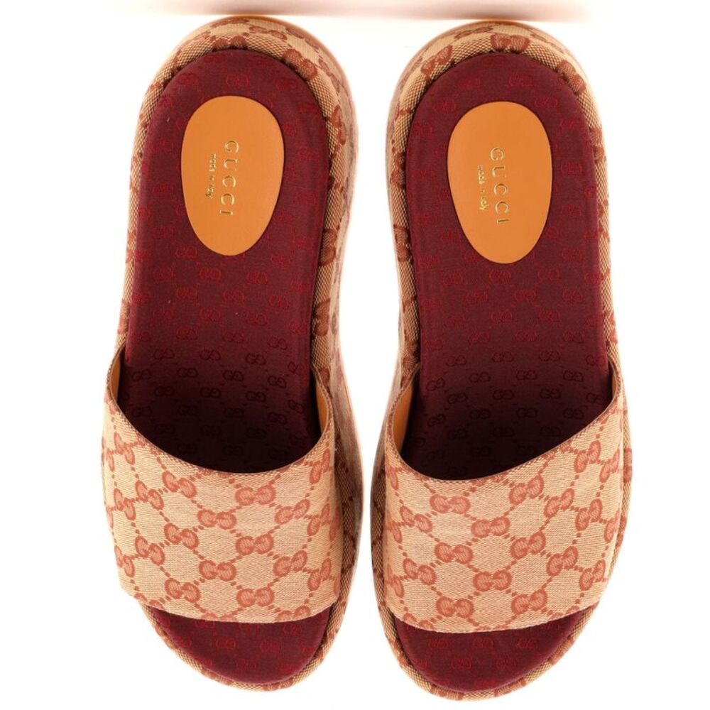 Gucci Women's Angelina Platform Slide Sandals GG Canvas Red - Picture 2 of 4